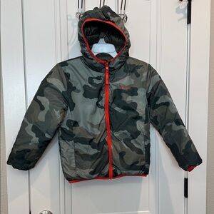 Eddie Bauer Kids reversible Camo Puffer Jacket with orange Trim